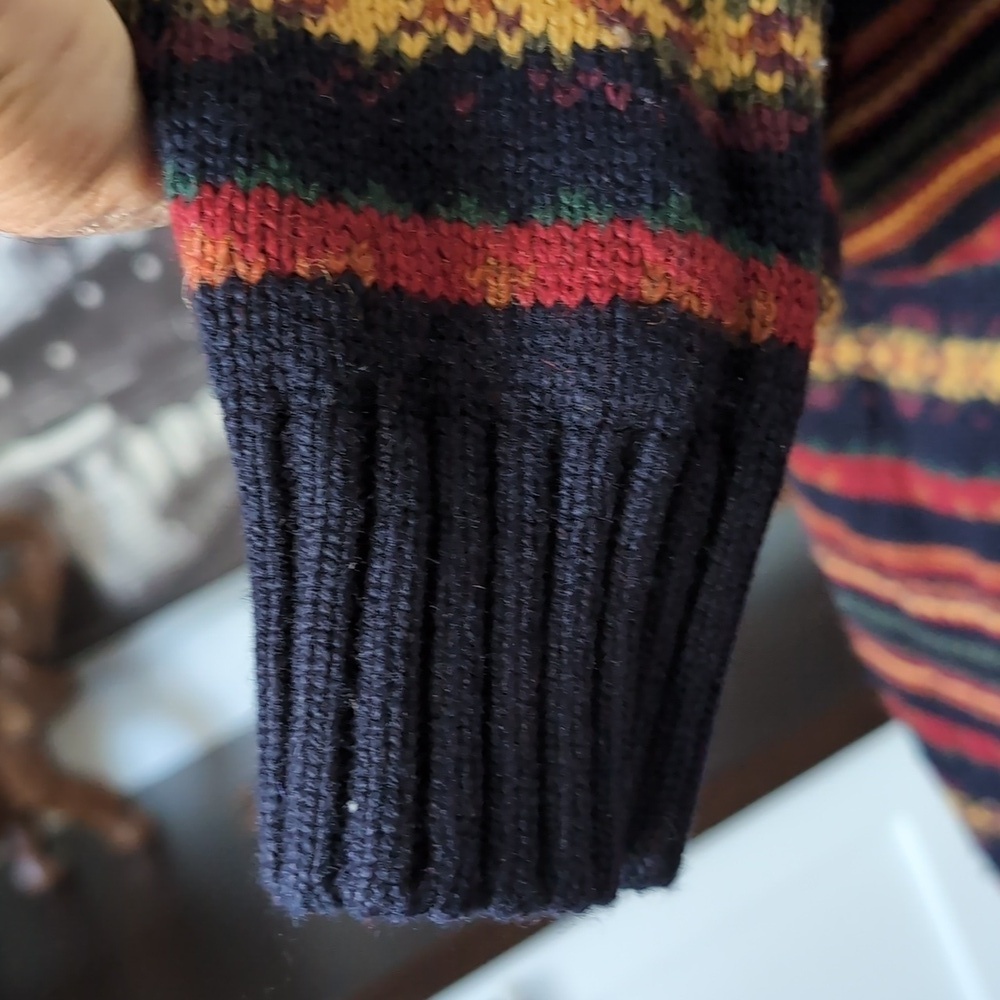VGT 90s Bean Pole Woman's Multi-colored Striped Hooded Zippered Sweater. - Picture 5 of 12